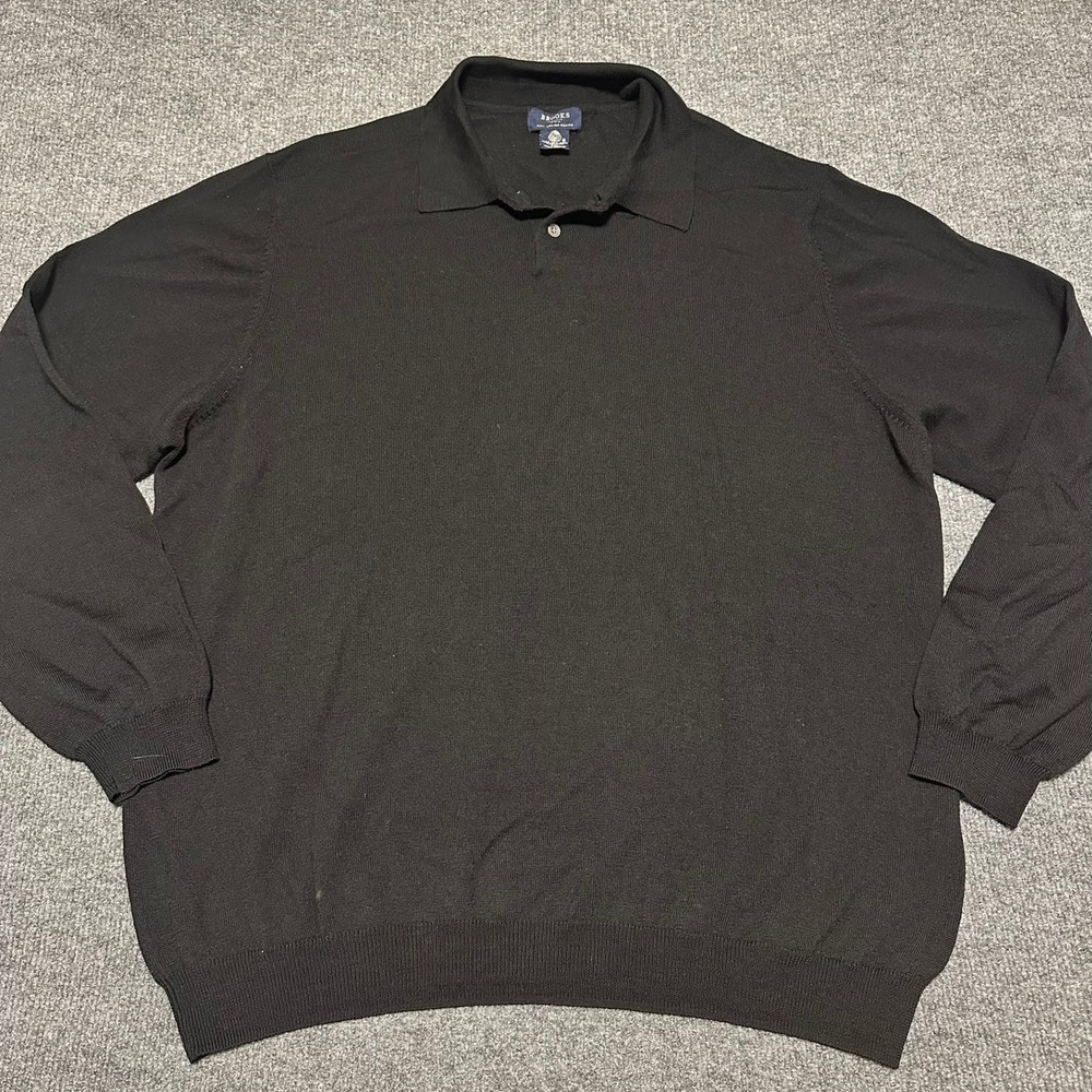 Brooks Brothers 346 Mens XXL Black Italian Merino Wool Long Sleeve Polo Sweater